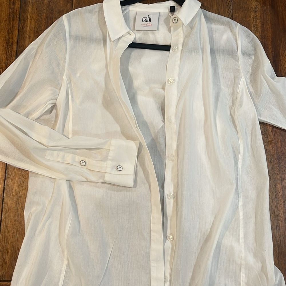 CAbi Women's Small Vacation Tunic Shirt White Long Sleeve Button Down - Picture 6 of 16